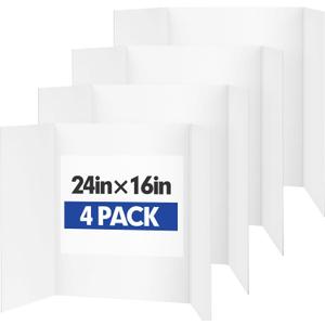 Trifold Poster Board,4 Pack 24" x 16" White Corrugated Poster Boards,Display Board,Perfect for School Projects, Science Fairs, Event Displays, and Business Presentations