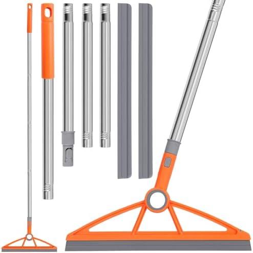 wlich 2-in-1 Air Broom, 180° Rotating 54 Inch Adjustable Silicone Rubber Broom Includes 2 Scraping Strips, Sweep and Silicone Tools with Long Handle for Cleaning Bathrooms,Glass,Tiles,Pet Hair