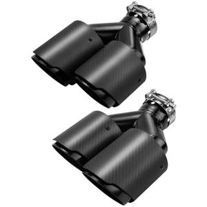 LCGP 2 Pack Carbon Fiber Exhaust Tip 2.5" Inlet to Dual 3.5" Outlet 9.8" Long Black Stainless Steel Y Pipe Tailpipe tip