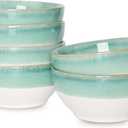 Bosmarlin Small Ceramic Dessert Bowls, 16 Oz, Set of 6, Dishwasher and Microwave Safe, For Cereal, Ice Cream, Soup, Salad, Rice (Turquoise Green, 16 Oz)
