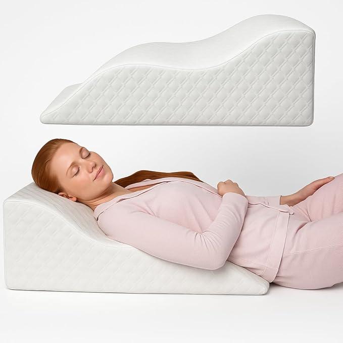Aeris Wedge Pillow for Sleeping -Post Surgery Pillow -Unique Curved Design -Memory Foam- Incline Pillow for Elevation, Pregnancy, Reading, Back & Knee Support, Breathing –, Washable Cover