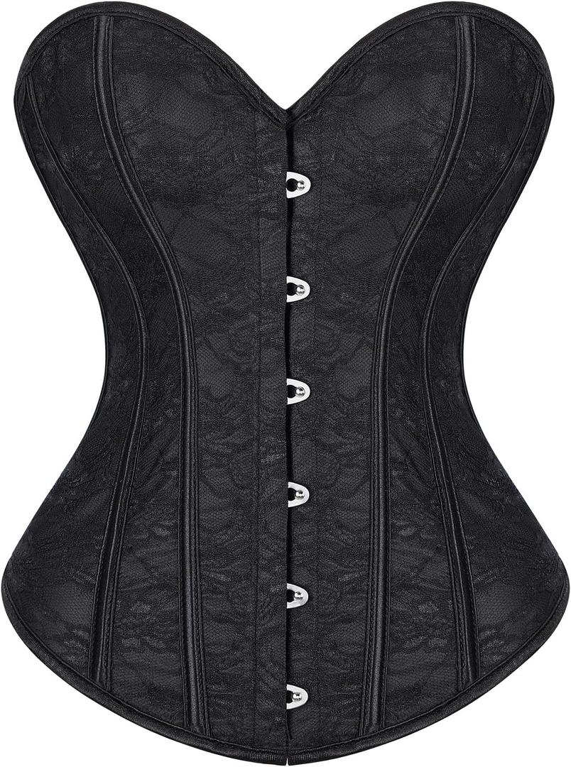 JASGOOD Corset Tops for Women Overbust Bustier - Lace up Jacquard Shapewear Lingerie Halloween Costume Corset. Size L