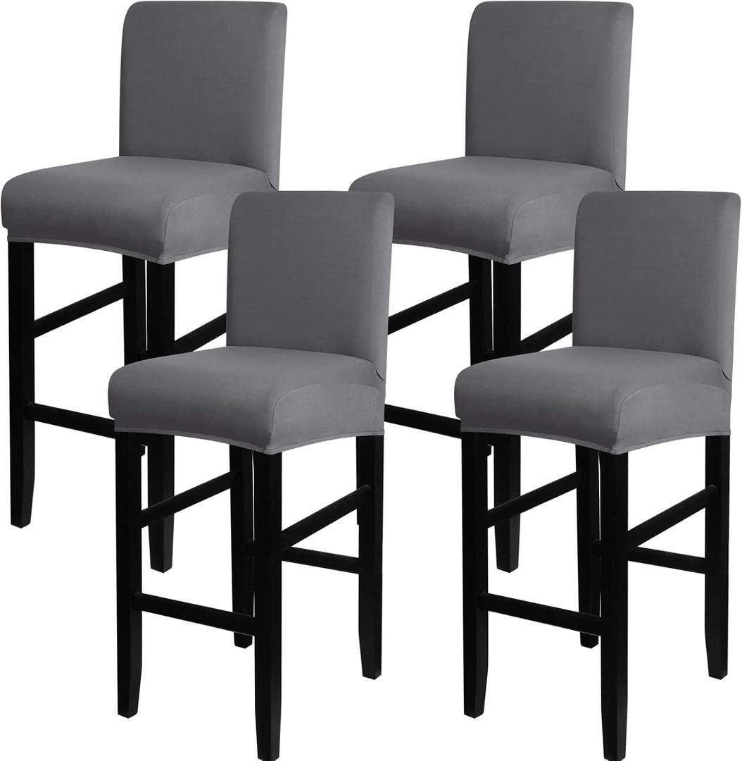 SearchI Bar Stool Covers Set of 4, Stretch Washable Barstool Seat Covers, Counter Height Chair Covers for Kitchen Dining Room Cafe (Pure Grey)