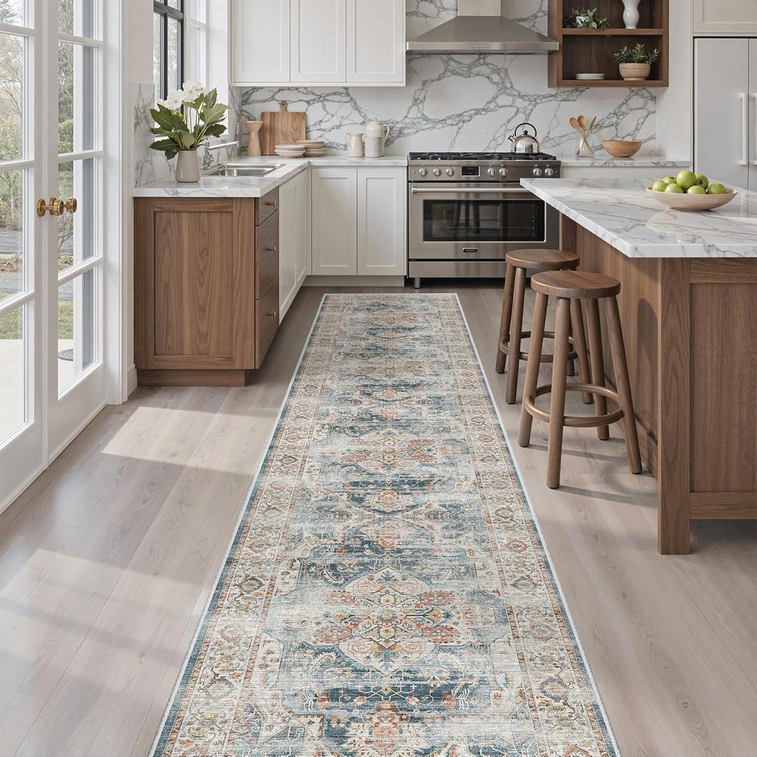 Madane Runner Rugs for Hallway 2x10 Long Washable Non-Slip Hallway Runner Rug Low-Pile Stair Kitchen Runner Soft Throw Carpet for Entrance Living Dining Laundry Room (Navy, 2 x 10)