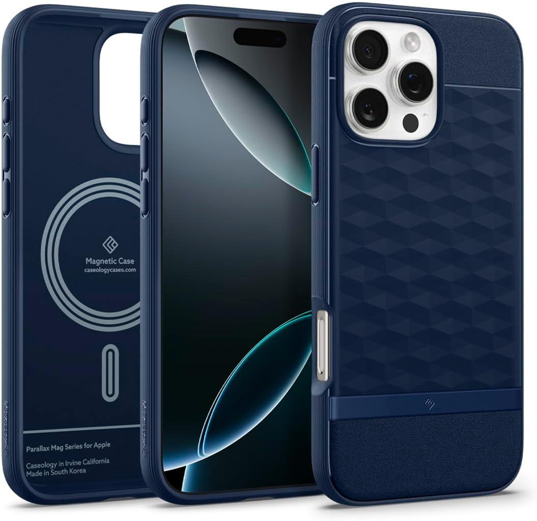 Caseology Parallax Mag for iPhone 16 Pro Max Case, Enhanced Ergonomic Design Case Compatible with Magsafe, Military Grade Drop Tested (2024) - Midnight Blue