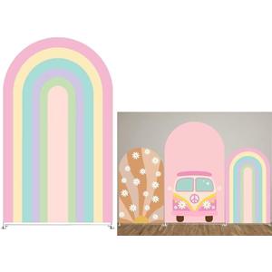 KONPON Rainbow Arched Fabric Backdrop Covers for Groovy Party Boho Pastel Rainbows Arch Stand Covers Birthday Baby Shower Decor (3ftx5ft(35"x60"), Gx-806)