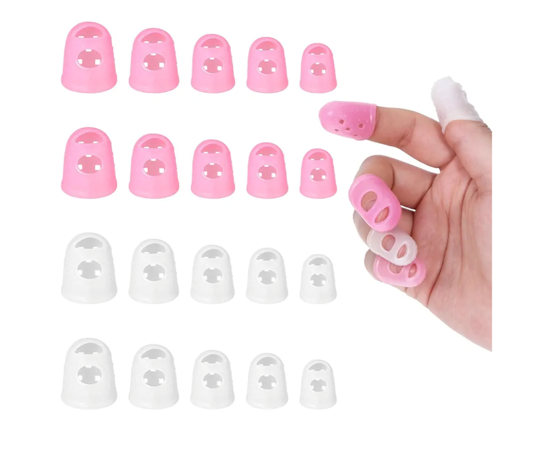 20 Pcs Rubber Finger Tip Guitar Fingertip Protectors Silicone Guitar Finger Guards Finger Grips for Sorting Paper Guitar Chord Presser Silicone Finger Protectors for Stringed Instruments, Sewing