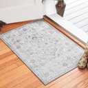 COLLACT 2x3 Washable Entryway Distressed Grey Floral Vintage Accent Non Slip Retro Farmhouse Boho Low Pile Small Rug for Entryway Kitchen Bathroom Doorway Bedroom