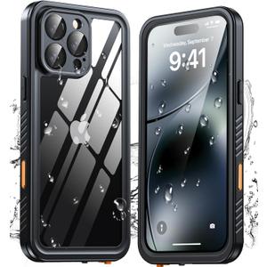 ANTSHARE for iPhone 16 Pro Max Case, IP68 Underwater Built-in Screen Protector, [12 FT Military Drop Proof] [Full Body Shockproof] [Snowproof] Phone Case for iPhone 16 Pro Max 6.9''- Black/Clear
