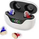 Hearing Aids for Seniors and Adults - Rechargeable Hearing Amplifiers with Noise Canceling Invisible Hearing Aid With Portable Charging Case and Button Volume Control (Multi-color)