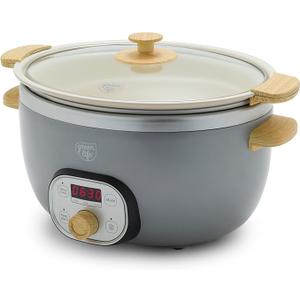 GreenLife 6 QT Ceramic Non Stick Slow Cooker, PFAS-Free Programmable Removable Pot for Family Meals, Sear on Stovetop Keep Warm, Digital Timer, Dishwasher Safe Glass Lid & Crock