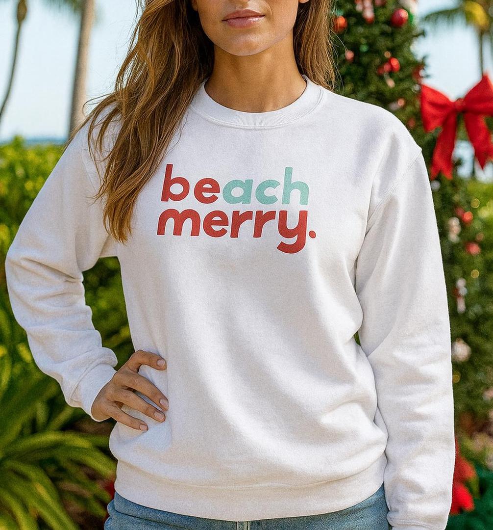 Beach Merry Christmas Holiday Apparel Tropical Vacation Sweatshirt,S, White