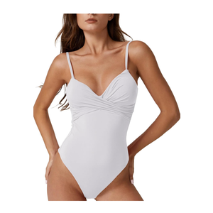 ESONALR Sexy One Piece Swimsuit for Women Adjustable Spaghetti Strap Cross Over Neckline High Leg Bathing Suits ,Size S