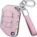 for Jeep Key Fob Cover - TPU Key Shell Case Protector Compatible with Jeep Wrangler JL JLU Rubicon Gladiator JT Sahara 4 Buttons Flip Car Key, Pink (Sliver-Edge-Pink)