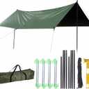 Waterproof Camping Tarp Hammock Rain Fly -14.7×9.8ft with 2 Poles, Mutifunctional Tent UV Protection Lightweight Tarp, for Camping, Outdoor, Traveling, Hiking (Quadrilateral, Green), 3x4.5m