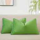 JUSPURBET Apple Green Lumbar Velvet Throw Pillow Covers with Piping 12x20 inch Set of 2 for Sofa Bed Living Room Decorative Soft Cushion Cases with Invisible Zipper, Apple Green 