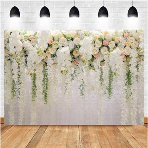 White Rose Floral Theme Photography Background 9x6ft Wedding Bridal Shower Wedding Flowers Photo Backdrops Baby Girl Birthday Party Portrait Dessert Cake Table Decor Photo Booth Studio Props Vinyl