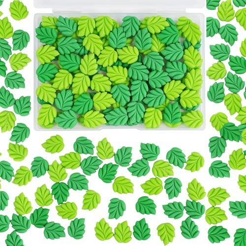 100pcs Slime Charms Cute Resin Charms Ornament Embellishments Bulk Green and Yellow Resin Leaves