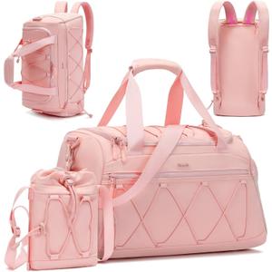 Pink Women's 40L Gym Duffel with Shoe Compartment - Carry On Weekender Overnight Bag - Personal Item Travel Workout Tote