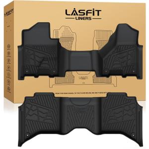 LASFIT Floor Mats 2019-2025 2026 for Ram 2500/3500 Crew Cab Bench Seat, Not for Bucket Seat or Model with PTO KIT or 4X4 Shifter, All Weather TPE Custom Fit Car Mats Floor Liners 1st & 2nd Row, Black
