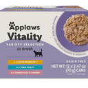 Applaws Vitality Wet Cat Food in Broth, Natural Cat Food with Added Vitamins & Minerals, Grain-Free, Carrageenan Free, Variety Selection in Broth (12 Count, 2.47 oz Cans)
