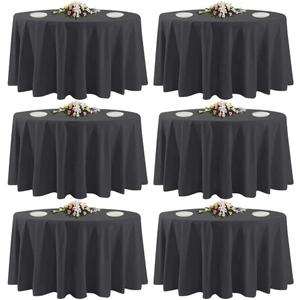 6 Pack Black Round Tablecloths, 120 Inch Stain Resistant and Wrinkle Polyester Fabric Washable Table Clothes Cover for Kitchen Dining, Wedding, Reception Banquet, Birthday Party, Buffet Restaurant
