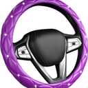 Bling Crystal Steering Wheel Cover, 15 Inch Soft Leather Sparkling Rhinestone Steering Wheel Protector, Universal Anti-Slip Steering Wheel Pad for Women Girls, Car Accessories (Purple)