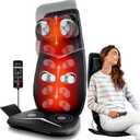 Zyllion Shiatsu Neck and Back Massager with Heat for Chair - 3D Electric Full Body Kneading Deep Tissue Massage Pad with Seat Cushion Vibration for Muscle Pain Relief, Black, ZMA-33