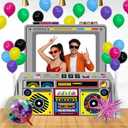 38 PCS 80s 90s Theme Party Decorations, Classic Radio Boombox Banner, Tablecloths and Disco Foil Balloons for Back to 80s 90s Hip Hop Birthday Party Decorations (108 x 54 Inches)