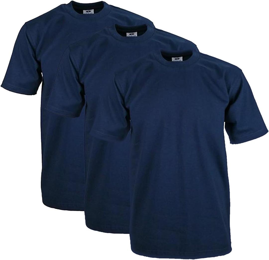 Pro Club Men's 3-Pack Heavyweight Cotton Short Sleeve Crew Neck T-Shirt (Blue, L)