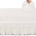 NICEEC Sofa Cover Super Soft 1-Piece White Sofa Slipcover for Sofas Stretch Universal Spandex Couch Covers for Living Room Easy Fit Washable Furniture Sofa Protector with Skirt (Large)