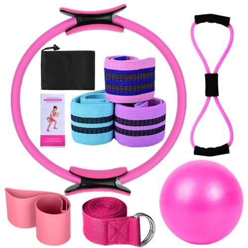 Karlak Yoga Sets for Women Pilates at Home Equipment Pilates Magic Ring Booty Bands for Working Out Glutes Yoga Ball 25cm Figure 8 Resistance Band Yoga Bands for Stretching