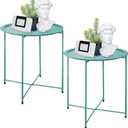 Garden 4 you End Table Set of 2, Outdoor Side Table, Small Patio Table Metal Side Table, Round Folding Side Table, for Outdoor and Living Room,Green
