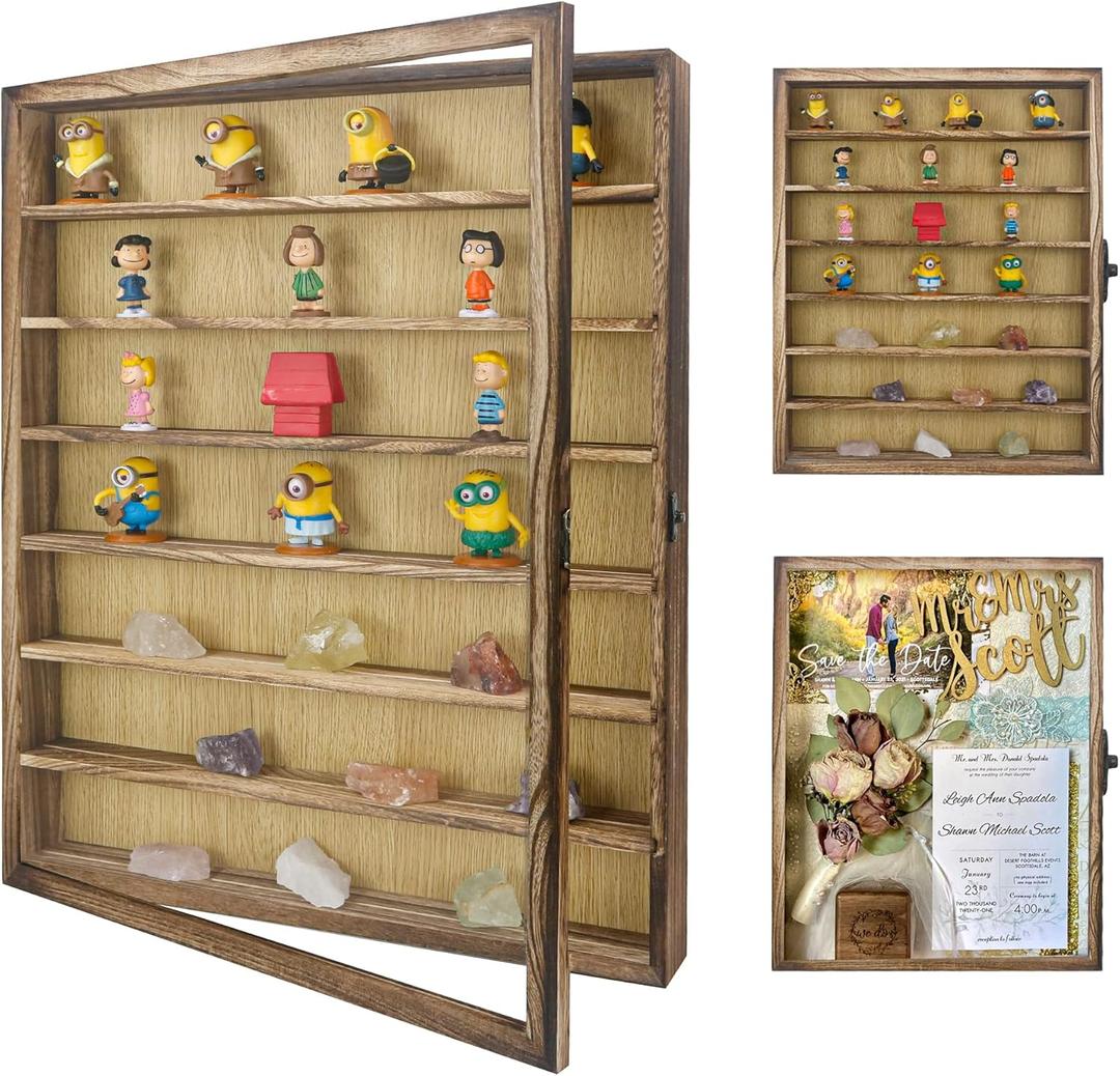 Shadow Box Frame Display Case 16x20 with Removable Shelves, Deep Memory Box Trinket Knick Knack Shelf Cabinet for Collector, Keepsake Coins Military Medals Wedding Flowers Real Wood