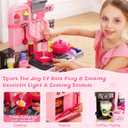 DRAMATION Kids Kitchen Playset, 27.1 Inches Play Kitchen with Sound and Light, Kitchen Set for Toddlers 1-3 3-5, Cooking Stove, Play Sink and Kitchen Accessories, Toy Kitchen (Pink)