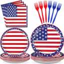 Grencian 4th of July Party Decorations - 96Pcs Patriotic Vibrant American Flag Supplies Memorial Day Plates and Napkins Independence Day US Flag Disposable Tableware for Patriotic Party Serve 24