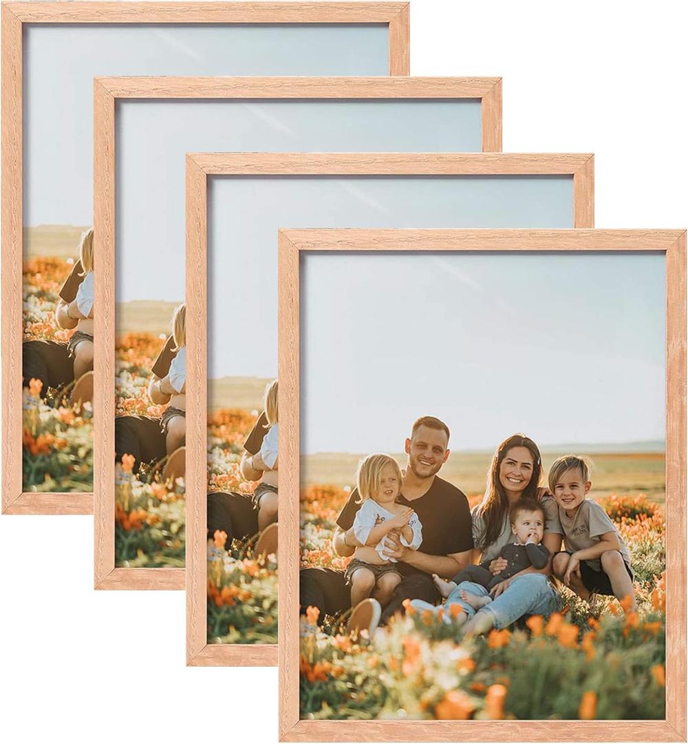 ATOBART 8x10 Set of 4 OAK Wood Picture Frame Solid Wooden Photo Frame Natural Wood Color Frames with Real Glass for Wall Mounting or Tabletop Living Room Bedroom Home Decor