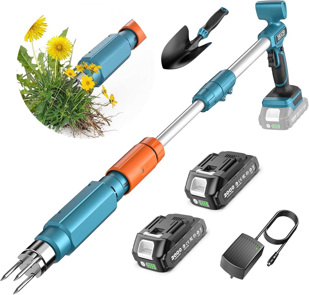 2026 Upgraded Electric Weed Puller Tool, 20V Battery Powered Stand Up Weeder with 2x2.0Ah, Adjustable Handle, 3-Claw Steel Head, Crabgrass Puller for Garden, Great Gift for Mom Dad Grandma Grandpa