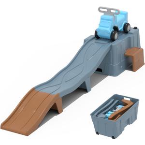 Up & Down Roller CoasterKids Ride On ToyToddler Push Car with Assembled Race Track & Storage Base Box, Indoor Outdoor Playset (Gray-brown)