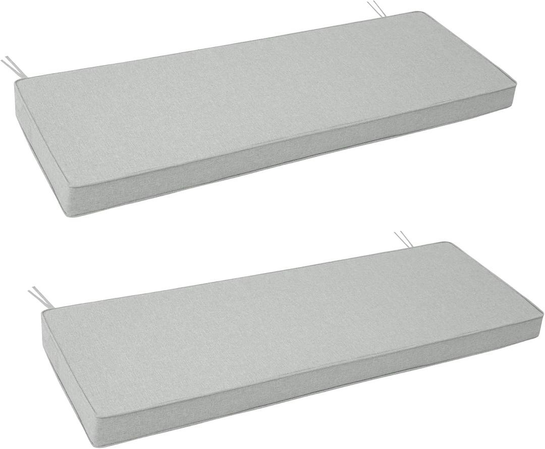 Outdoor Bench Cushion, 48 x 16 Inch, Set of 2, Light Grey, 48" x 16" 2 Pack