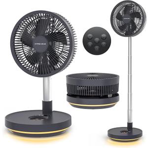 Primevolve Portable Rechargeable Oscillating Fan, Battery Operated Fan Adjustable Height, USB Home Office Outdoor Camping Travel, Dark Gray 10"