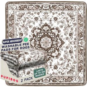 PUPIBOO Washable Pee Pads for Dogs and Cats - Super Absorbent Reusable Puppy Training Pads - 100% Waterproof, Leak-Proof & Non-Slip Whelping Pads for Pet Housebreaking (36 x 36 Inch (Pack of 2), Light Brown)