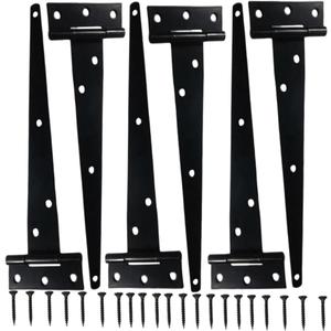 6PCS 10 inch T Gate Hinge Heavy Duty, Tee Barn Shed Door Hinges Outdoor, Strap Black Rustproof Bisagras para Puertas De Madera, Wooden Fence Yard