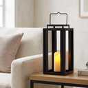 TRIROCKS Large Outdoor Lanterns 17" Decorative Candle Lantern Black Metal Hanging Lantern with LED Flickering Flameless Timer Candle for Home Garden Modern Farmhouse Patio Front Porch Decor (No Glass)