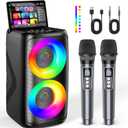 Karaoke Machine for Adults: Portable Bluetooth Speaker with 2 Wireless Karaoke Microphones with LED Lights Birthday Gifts for Party Family Home System Packages Support TWS/TF/USB/AUX