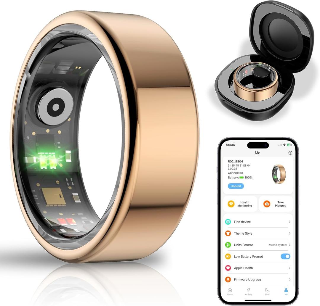 Smart Health Ring for Women Men,Fitness Tracker Smart Ring with Heart Rate,Sleep Monitor,Blood Oxygen,Steps,IP68 Waterproof Up to 5-7 Days Battery Life for iOS Android,No App Fee (Rose Gold,9)