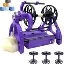 Electric Yarn Spinner Winder Spinning Wheel for Wool with 3 Bobbins, Small Yarn Winder with Forward & Reverse, Free Speed Adjustable (Purple)