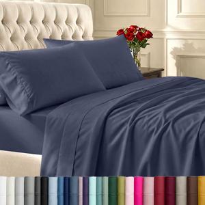 California Design Den Natural 100% Cotton Sheets for Queen Size Bed - Soft 400 Thread Count Sateen, Deep Pockets with All Around Elastic for a Snug Fit, Durable Bedding - Indigo Dusty Blue