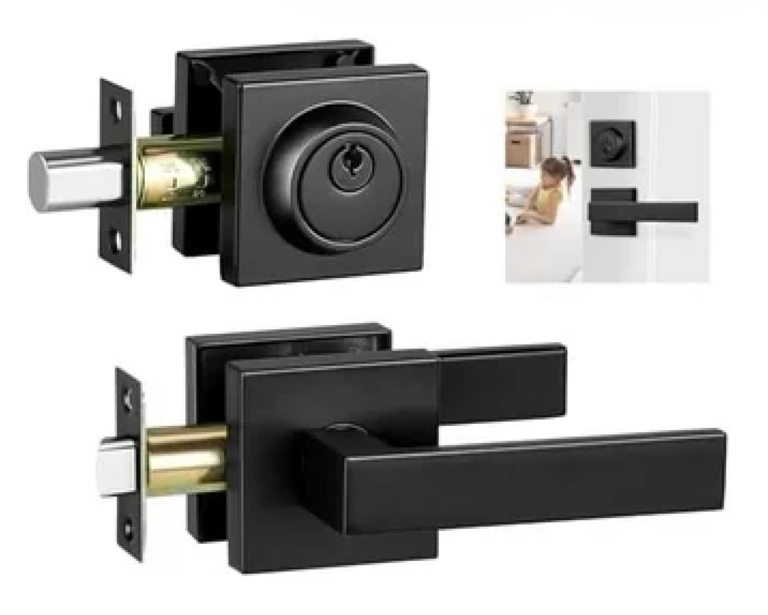 Keyed Entry Door Handle Lever for Right and Left Handed Doors with Full Set Lockset and Matching Screws for Bedroom and Bathroom Black Matte