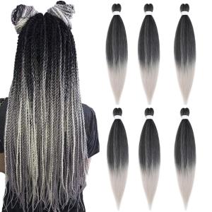 Pre Stretched Braiding Hair 8 Packs 30 inch Long Braiding Hair Prestretched Crochet Braids Hair Professional Yaki Straight Synthetic Hair Extensions(30", 1B/ Gray)